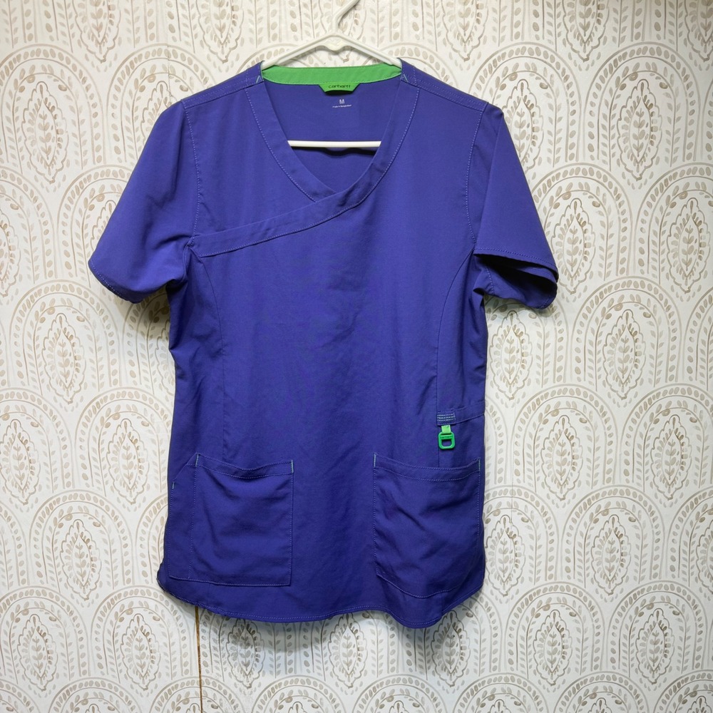 Carhartt Scrub Top Womens Medium Purple Force Cross-Flex V-Neck Pocket